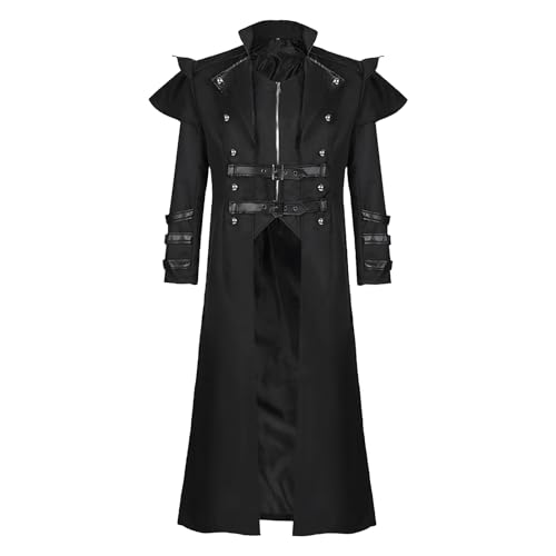 QEKFDOV Steampunk Herren Jacke mit Kapuze,Gothic Frack mit Kapuze,Mittelalter Retro Renaissance Jacke,Viktorianischen Palast Vintage Mantel Halloween Cosplay Kleidung (Schwarz, M) von QEKFDOV