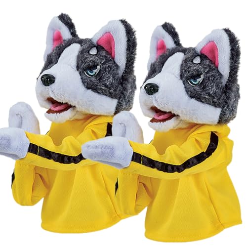 Kung Fu Animal Toy Husky Gloves Doll Children's Game Plush Toys, Interactive Play Stuffed Hand Puppets Dog Action Toy with Sounds, Fun Hand Puppet Toy Gift for Kids Adults (2PCS) von QEOTOH