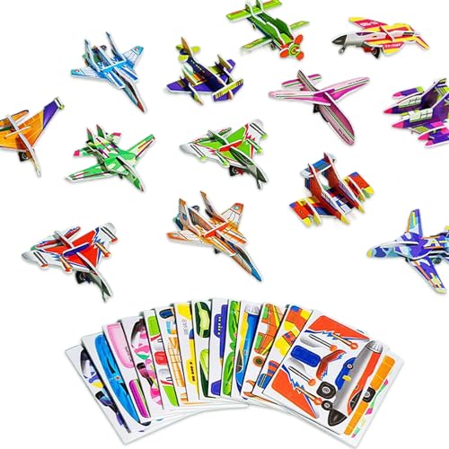 QEOTOH 25PCS Educational 3D Cartoon Puzzle, 3D Puzzle for Kids Toys Pack, 3D Paper Puzzles Paper Model Craft DIY Puzz Kits, Cartoon Art Craft Gift for Boys & Girls, No Repeat (Aircraft Pack) von QEOTOH