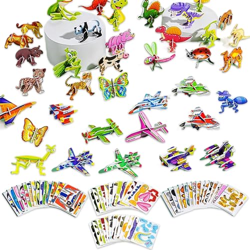 QEOTOH 25PCS Educational 3D Cartoon Puzzle, 3D Puzzle for Kids Toys Pack, 3D Paper Puzzles Paper Model Craft DIY Puzz Kits, Cartoon Art Craft Gift for Boys & Girls, No Repeat (All Four Theme) von QEOTOH