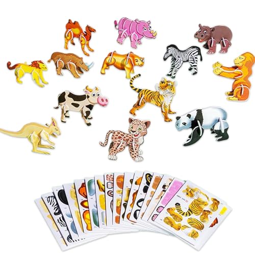 QEOTOH 25PCS Educational 3D Cartoon Puzzle, 3D Puzzle for Kids Toys Pack, 3D Paper Puzzles Paper Model Craft DIY Puzz Kits, Cartoon Art Craft Gift for Boys & Girls, No Repeat (Animals Pack) von QEOTOH