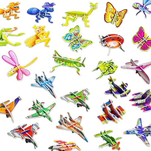 QEOTOH 25PCS Educational 3D Cartoon Puzzle, 3D Puzzle for Kids Toys Pack, 3D Paper Puzzles Paper Model Craft DIY Puzz Kits, Cartoon Art Craft Gift for Boys & Girls, No Repeat (Insects & Aircraft) von QEOTOH