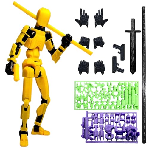 Titan 13 Action Figure, 3D Printed DUMMY 13 Action Figure by Lucky 13 Toys, T13 Action Figures 3D Printed Multi-Jointed Movable Toy, Desktop Decorations for Game Lovers Gifts (Yellow, Black frame) von QEOTOH