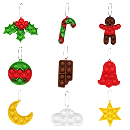 Weihnachts anhänger 9 Pieces Popit Schlüsselanhänger Set Simple Fidget Toy Anti Stress Spielzeug für Kinder und Erwachsene Sensorik Weihnachtsdeko Set von QETRABONE