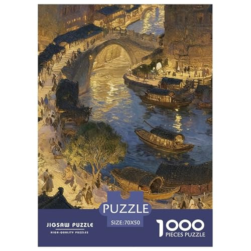 Along The River During The Qingming Festival, 1000-Teile-Puzzle, Beruhigender Und Lohnender Zeitvertreib, Ideal Für Innendekoration, Ab 12 Jahren, 70x50cm/1000pcs von QEVAWPAE