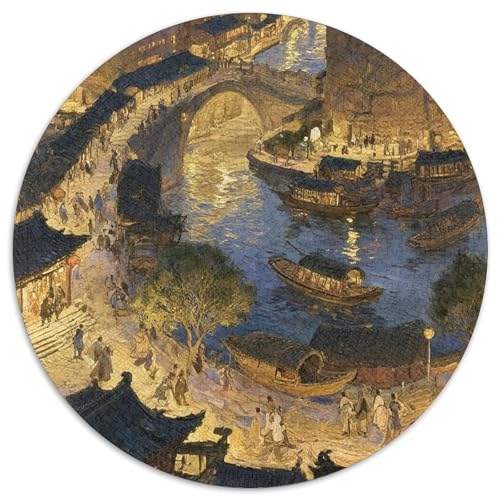 Along The River During The Qingming Festival, Puzzle in Runder Form Mit 1000 Teilen, Entspannende Freizeitbeschäftigung, Ideal Für Familie Oder Sammlung, Geeignet Ab 10 Jahren, 1000pcs (67.5x67.5cm) von QEVAWPAE