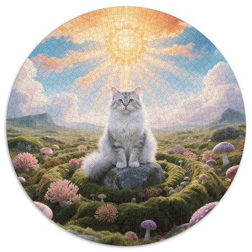 Amerikanischer CurlRundes Puzzle (1000 Teile) MitHaustier Katze, Farbenprächtig Und Leicht Knifflig, Geeignet Für Wohnzimmer Oder Leseecke 1000pcs (67.5x67.5cm) von QEVAWPAE