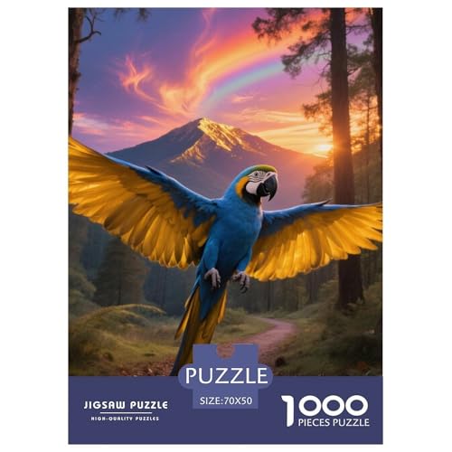 Blau-Gelb Macaw1000 Stück Rundes Puzzle Einfach Und Spaß Für Senioren Visuelle Aufmerksamkeit Langsames Hobby Vogel Ruhestand Geschenk Wohnkultur 70x50cm/1000pcs von QEVAWPAE