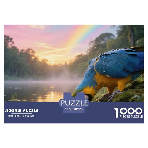 Blau-Gelb Macaw1000 Stück Rundes Puzzle Komplex Für Puzzleliebhaber Gedächtnisverbesserung Feinmotorik Vogel Wohnraumdekoration Für Sammler 38x26cm/1000pcs von QEVAWPAE