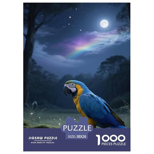Blau-Gelb Macaw1000 Stück Rundes Puzzle Sanfter Fluss Für Ältere Sichere Teilnahme Vogel Ruhestand Geschenk Beruhigende Kunst 38x26cm/1000pcs von QEVAWPAE
