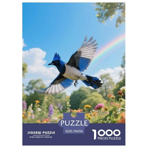 Blauer Jay1000 Stück Rundes Puzzle Ausgewogen Für Eltern Und Kinder Visuelle Herausforderung Vogel Wochenendspiel Gerahmte Kunst 70x50cm/1000pcs von QEVAWPAE