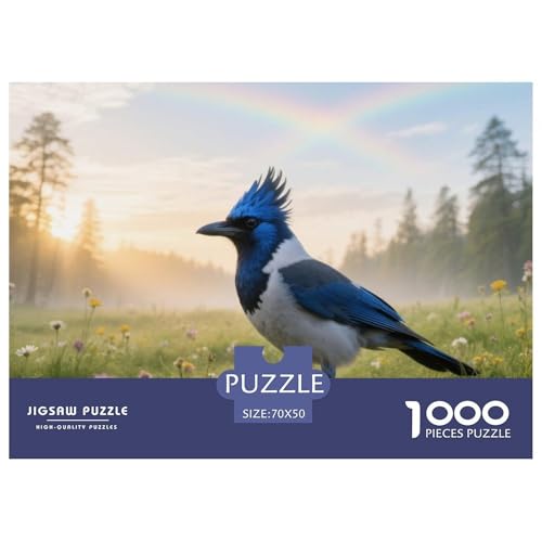 Blauer Jay1000 Stück Rundes Puzzle Entspannte Puzzleabende Für Familie Und Freunde Gedächtnisspiel Vogel Sammlerauswahl Wandkunst 70x50cm/1000pcs von QEVAWPAE