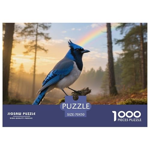 Blauer Jay1000 Stück Rundes Puzzle Familienbindung Für Alle Altersgruppen Achtsame Aktivität Lernhilfe Vogel Gerahmte Wandgestaltung 70x50cm/1000pcs von QEVAWPAE