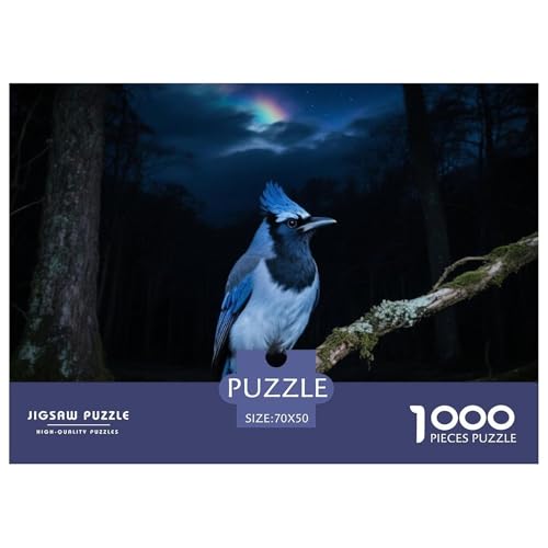 Blauer Jay1000 Stück Rundes Puzzle Faszinierende Herausforderung Empfohlen Ab 12 Jahren Logische Fähigkeiten Künstlerischer Wert Vogel Unvergessliches Geschenk Sammlung 70x50cm/1000pcs von QEVAWPAE