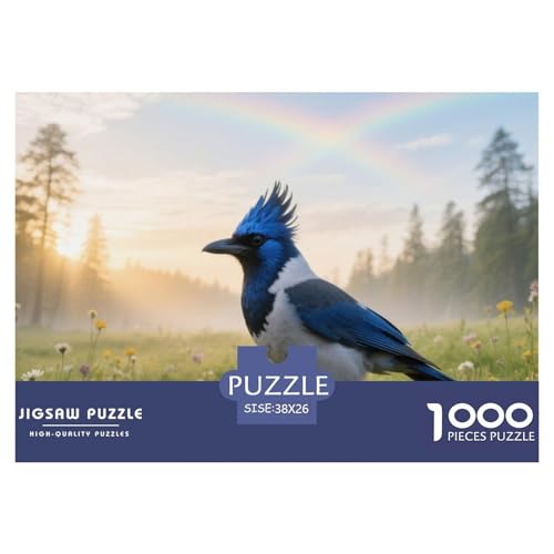 Blauer Jay1000 Stück Rundes Puzzle Herausforderung Für Erwachsene Und Jugendliche Gehirntraining Vogel Wohnzimmerdekoration Kunstfokus 38x26cm/1000pcs von QEVAWPAE