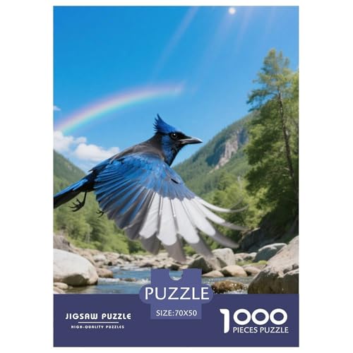 Blauer Jay1000 Stück Rundes Puzzle Interaktive Aktivität Familiäre Zusammenarbeit Training Vogel Perfekt Für Regentage Wandkunst 70x50cm/1000pcs von QEVAWPAE