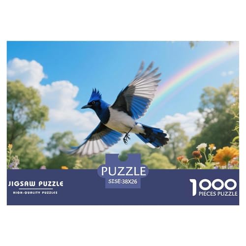 Blauer Jay1000 Stück Rundes Puzzle Mentales Training Familienbeteiligung Feinmotorik Teamarbeit Vogel Spieleabend Tischzentrum 38x26cm/1000pcs von QEVAWPAE