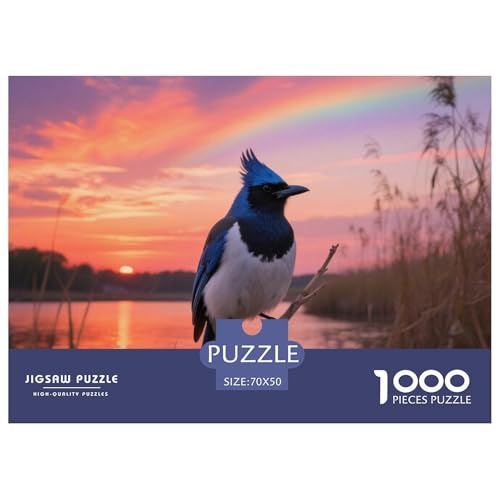 Blauer Jay1000 Stück Rundes Puzzle Mittlerer Schwierigkeitsgrad Für Paare Hand-Auge-Koordination Vogel Perfekt Für Wanddeko Geschenk 70x50cm/1000pcs von QEVAWPAE