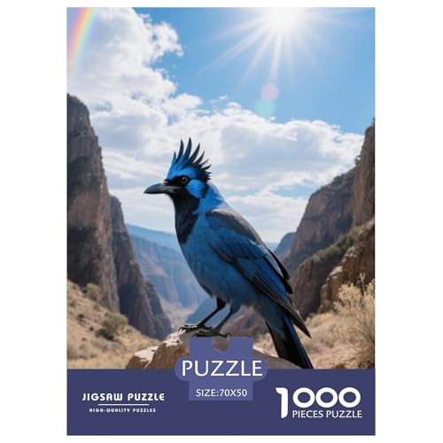 Blauer Jay1000 Stück Rundes Puzzle Moderate Herausforderung Für Erwachsene Strategisches Denken Gedächtnistraining Vogel Geburtstagsgeschenk Entspannung 70x50cm/1000pcs von QEVAWPAE