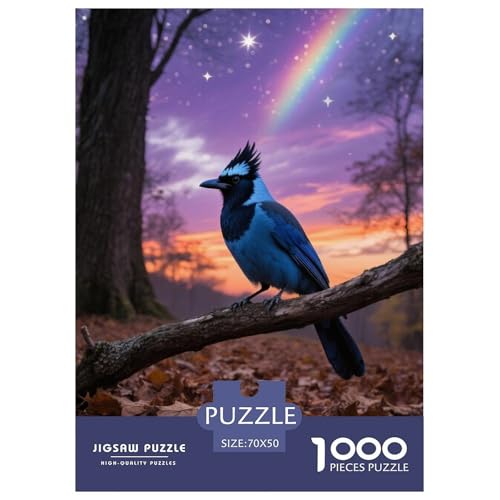 Blauer Jay1000 Stück Rundes Puzzle Ruhiges Tempo Für Großeltern Und Kinder Sanftes Gehirntraining Vogel Schönes Geschenk Familienspaß 70x50cm/1000pcs von QEVAWPAE