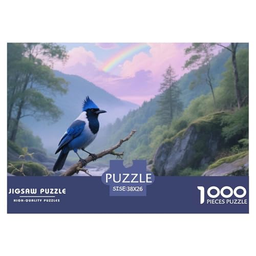 Blauer Jay1000 Stück Rundes Puzzle Unterhaltsames Logikspiel Für Paare Kreative Interaktion Vogel Dekorationsidee Date Night 38x26cm/1000pcs von QEVAWPAE