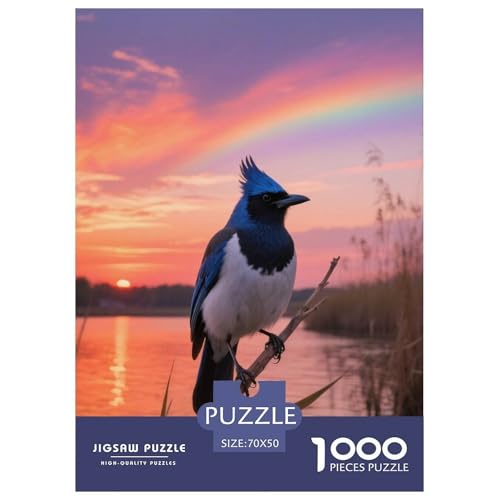 Blauer Jay1000 Stück Rundes Puzzle Visuelle Komplexität Ab 10 Jahren Mustererkennung Vogel Kinderzimmer Dekoration Geschenkset 70x50cm/1000pcs von QEVAWPAE