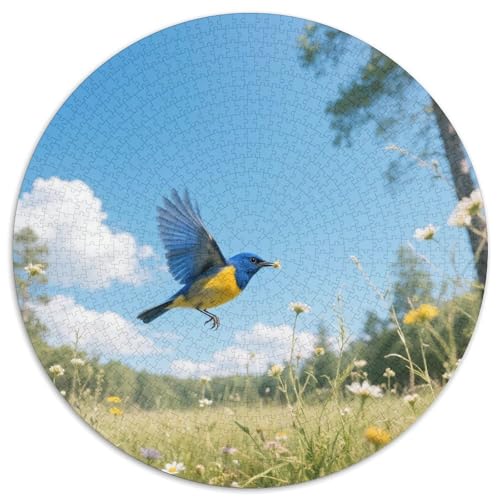 Blauflügelter Warbler1000 Stück Rundes Puzzle Moderate Herausforderung Für Erwachsene Strategisches Denken GedächtnistrainingVogel Geburtstagsgeschenk Entspannung 1000pcs (67.5x67.5cm) von QEVAWPAE