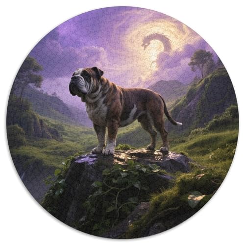 BulldogsRundpuzzle MitHaustierhund, 1000 Teile, Ideal Für Gruppenaktivitäten Oder Meditationsräume 1000pcs (67.5x67.5cm) von QEVAWPAE