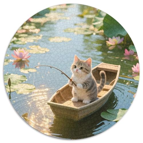 Cat, 1000 Stück Puzzle Rund, Geistige Herausforderung Und Spaß, Wanddekoration, Geeignet Ab 14 Jahren, 1000pcs (67.5x67.5cm) von QEVAWPAE