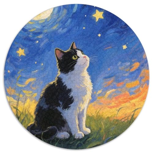 Cat, Puzzle in Runder Form Mit 1000 Teilen, Entspannende Aktivität Und Spaß, Sammlung, Geeignet Ab 10 Jahren, 1000pcs (67.5x67.5cm) von QEVAWPAE