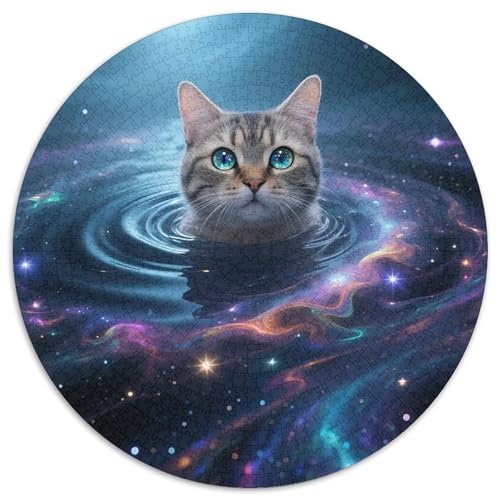 Cat, Rundes Puzzle 1000 Teile, Gemeinsames Spiel Zur Geduldsförderung, Sammlerstück, Geeignet Ab 14 Jahren, 1000pcs (67.5x67.5cm) von QEVAWPAE