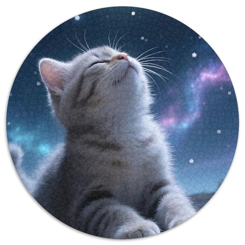 Cat, Rundes Puzzle 1000 Teile, Gemeinsames Spiel Zur Geduldsförderung, Sammlerstück, Geeignet Ab 14 Jahren, 1000pcs (67.5x67.5cm) von QEVAWPAE