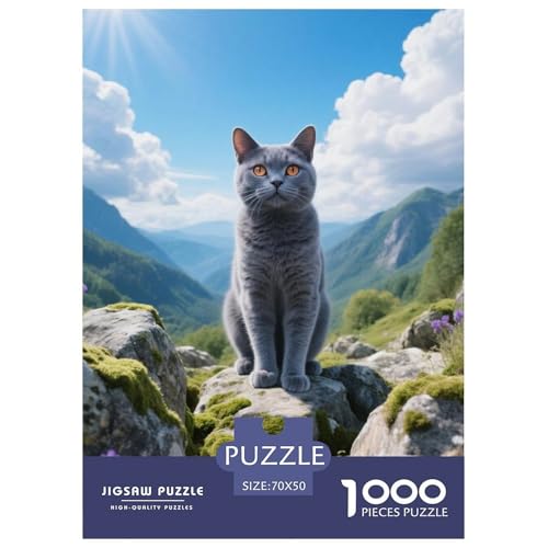 Chartreux, 1000-Teile-Puzzlespiel, Visuell Beeindruckendes Design, Sammlerstück, Ab 10 Jahren,Haustier Katze, 70x50cm/1000pcs von QEVAWPAE