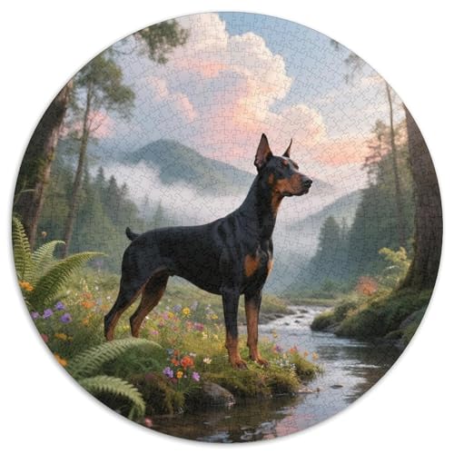Doberman Pinscher1000-teiliges Rundpuzzle MitHaustierhund, EIN Komplexes, Visuelles Erlebnis Für Das Kreative Zuhause 1000pcs (67.5x67.5cm) von QEVAWPAE