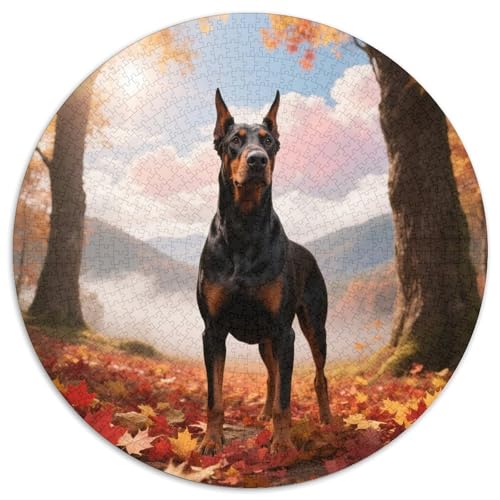 Doberman PinscherKniffliges Rundpuzzle MitHaustierhund, 1000 Teile Voller Überraschungen, Geeignet Für Puzzlegruppen 1000pcs (67.5x67.5cm) von QEVAWPAE