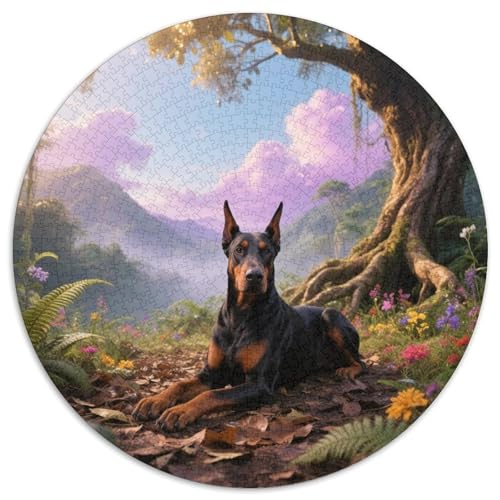 Doberman PinscherRunde Puzzle-Herausforderung Mit 1000 Teilen UndHaustierhund, Für Familiennachmittage Und Gemeinsames Entspannen 1000pcs (67.5x67.5cm) von QEVAWPAE