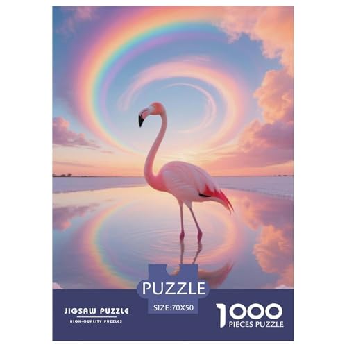 Flamingo1000 Stück Rundes Puzzle Interaktive Aktivität Familiäre Zusammenarbeit Training Vogel Perfekt Für Regentage Wandkunst 70x50cm/1000pcs von QEVAWPAE