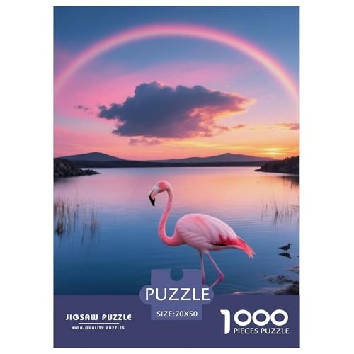 Flamingo1000 Stück Rundes Puzzle Mentales Training Familienbeteiligung Feinmotorik Teamarbeit Vogel Spieleabend Tischzentrum 70x50cm/1000pcs von QEVAWPAE