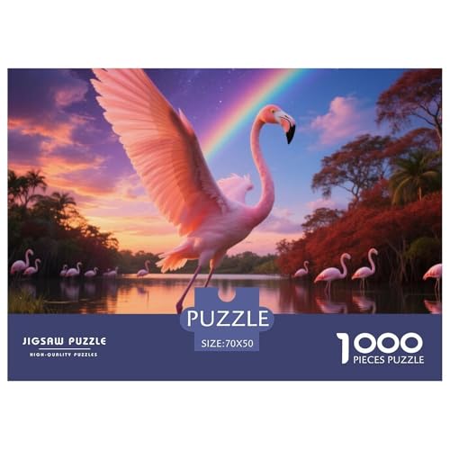 Flamingo1000 Stück Rundes Puzzle Mentales Training Familienbeteiligung Feinmotorik Teamarbeit Vogel Spieleabend Tischzentrum 70x50cm/1000pcs von QEVAWPAE