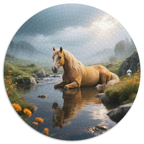 Gelbes Dun PferdAnspruchsvolles Rundpuzzle MitPferd, 1000 Teile Für Denkspiele Im Freundeskreis 1000pcs (67.5x67.5cm) von QEVAWPAE