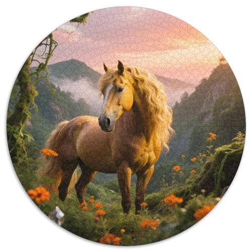 Gelbes Dun PferdDetailreiches Puzzle MitPferd, Rund Und 1000-teilig, Ideal Für Puzzler Aller Altersklassen 1000pcs (67.5x67.5cm) von QEVAWPAE