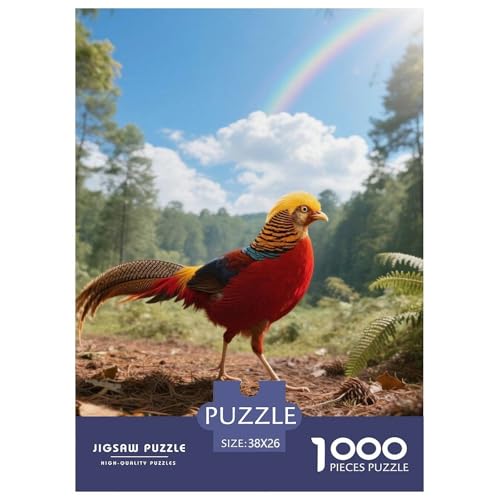 Goldener Fasan1000 Stück Rundes Puzzle Anspruchsvoll Für Erwachsene Mentales Training Geduld Konzentration Vogel Ideal Zur Entspannung Wandbild 38x26cm/1000pcs von QEVAWPAE