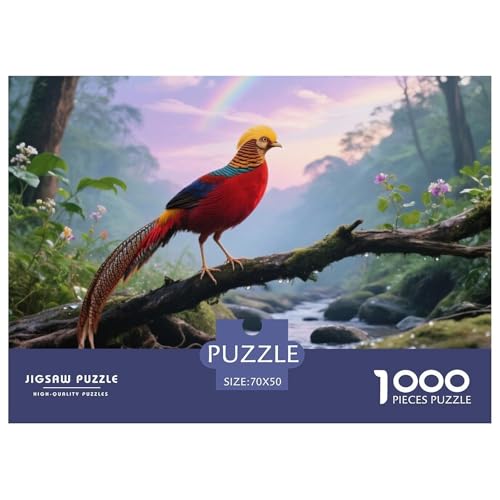Goldener Fasan1000 Stück Rundes Puzzle Ausgewogene Schwierigkeit Für Alle Generationen Logische Stärkung Vogel Couchtisch Dekoration Wandaufhänger 70x50cm/1000pcs von QEVAWPAE