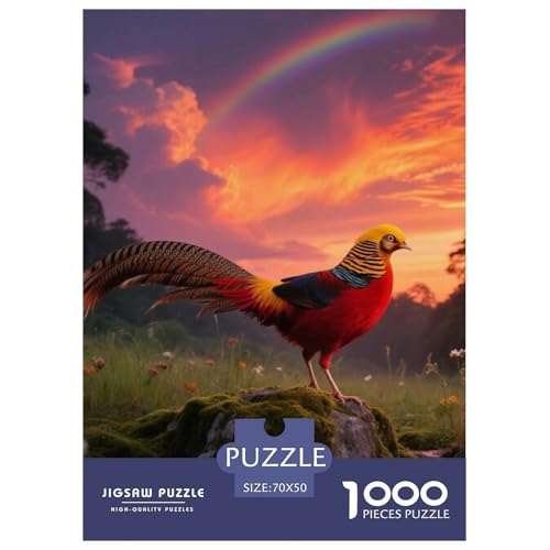 Goldener Fasan1000 Stück Rundes Puzzle Familienbindung Für Alle Altersgruppen Achtsame Aktivität Lernhilfe Vogel Gerahmte Wandgestaltung 70x50cm/1000pcs von QEVAWPAE