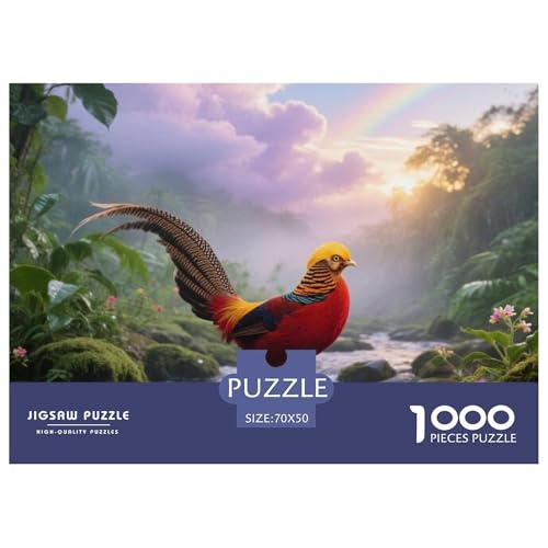 Goldener Fasan1000 Stück Rundes Puzzle Leicht Für Senioren Und Erwachsene Mentales Fitnesstraining Vogel Elegante Wanddekoration Gesprächsstoff 70x50cm/1000pcs von QEVAWPAE