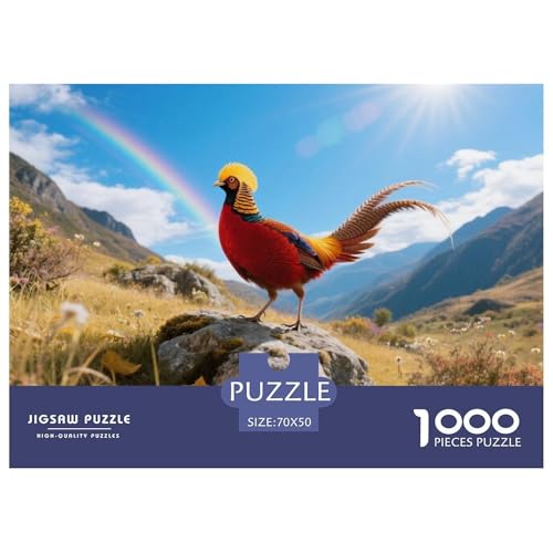 Goldener Fasan1000 Stück Rundes Puzzle Unterhaltsames Logikspiel Für Paare Kreative Interaktion Vogel Dekorationsidee Date Night 70x50cm/1000pcs von QEVAWPAE