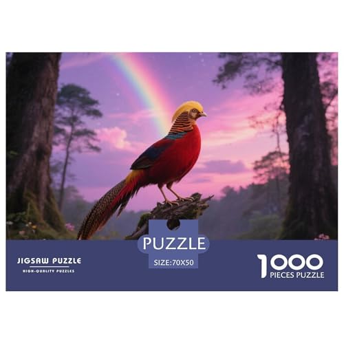 Goldener Fasan1000 Stück Rundes Puzzle Unterhaltsames Logikspiel Für Paare Kreative Interaktion Vogel Dekorationsidee Date Night 70x50cm/1000pcs von QEVAWPAE