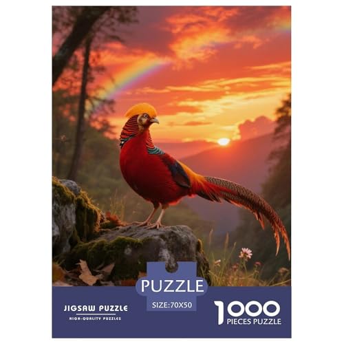 Goldener Fasan1000 Stück Rundes Puzzle Unterhaltsames Logikspiel Für Paare Kreative Interaktion Vogel Dekorationsidee Date Night 70x50cm/1000pcs von QEVAWPAE