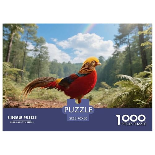 Goldener Fasan1000 Stück Rundes Puzzle Unterhaltsames Logikspiel Für Paare Kreative Interaktion Vogel Dekorationsidee Date Night 70x50cm/1000pcs von QEVAWPAE