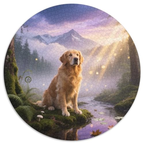 Goldener Retriever1000-teiliges Rundpuzzle MitHaustierhund, EIN Anspruchsvolles Denkspiel Für Erwachsene, Ideal Für Ruhige Wochenenden 1000pcs (67.5x67.5cm) von QEVAWPAE